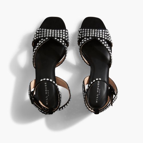 HHH2329 TheMid HeelSandal Black SIlverRhinestone TT D