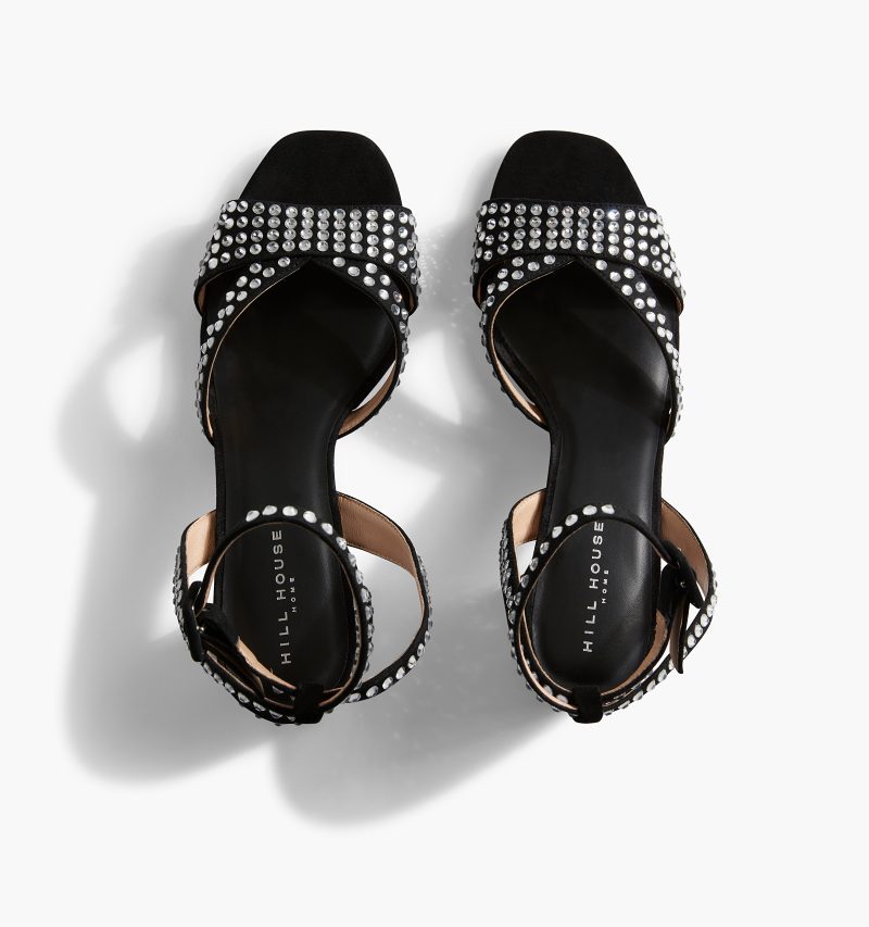 HHH2329 TheMid HeelSandal Black SIlverRhinestone TT D