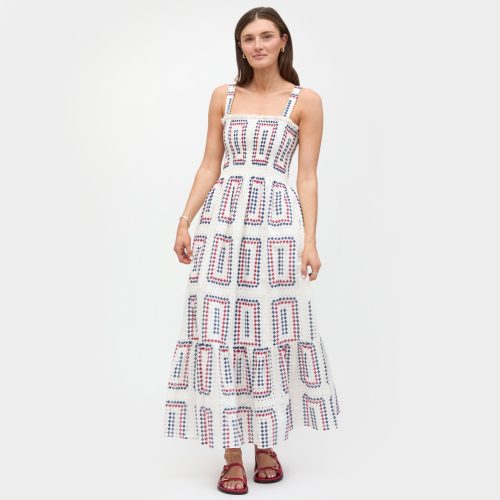 The Anjuli Nap Dress Geo Eyelet Red White Blue Front