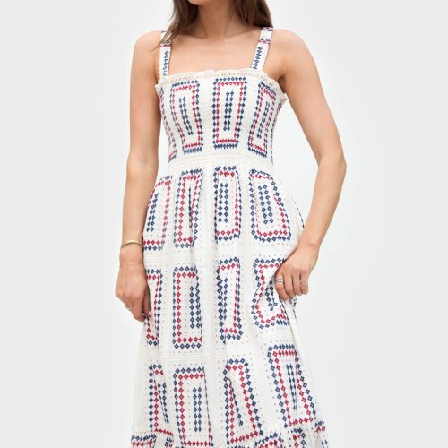 The Anjuli Nap Dress Geo Eyelet Red White Blue Zoom