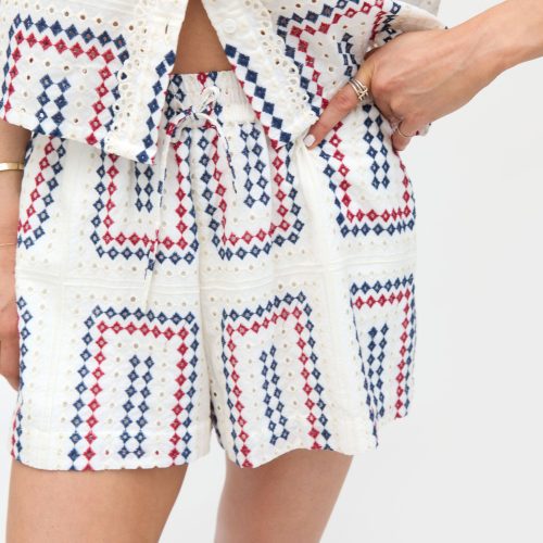 The Audrey Shorts Geo Eyelet Red White Blue Zoom