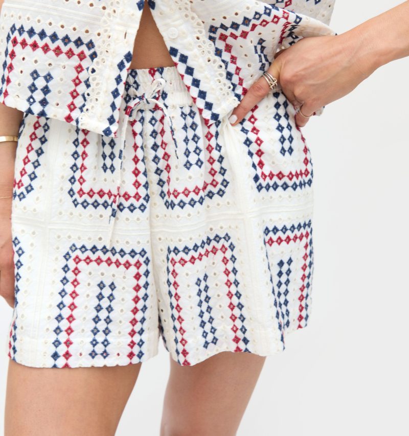 The Audrey Shorts Geo Eyelet Red White Blue Zoom