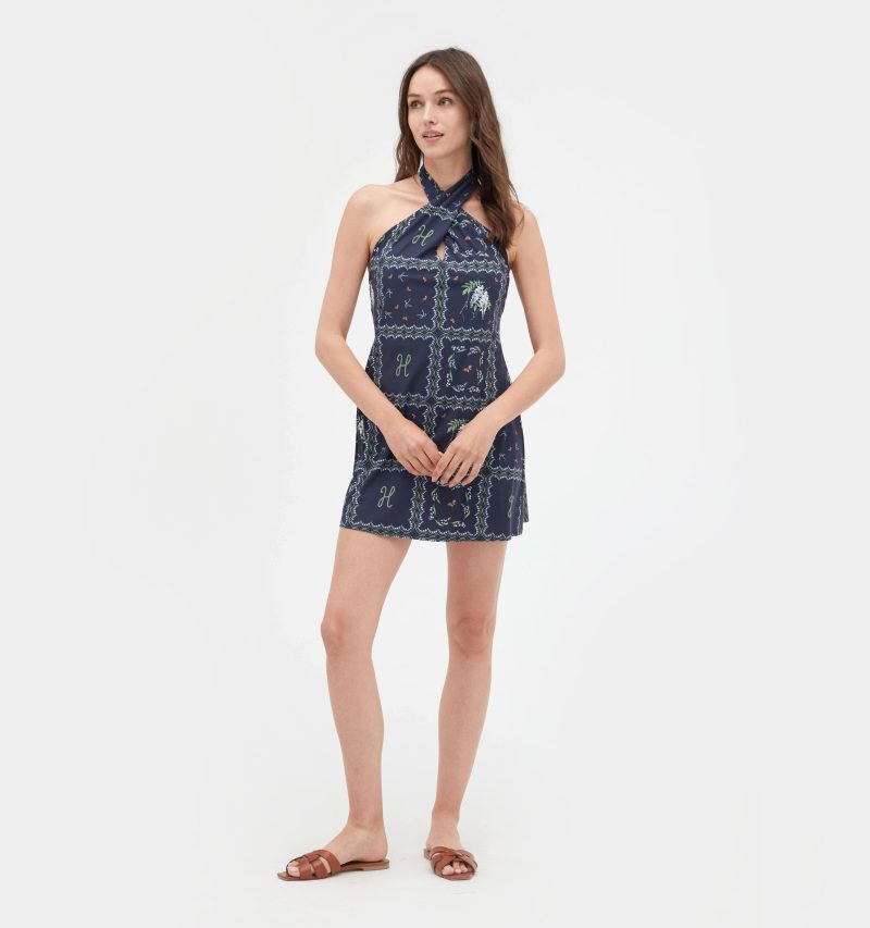 The Nicolette Coverup Navy Floral Patchwork 1