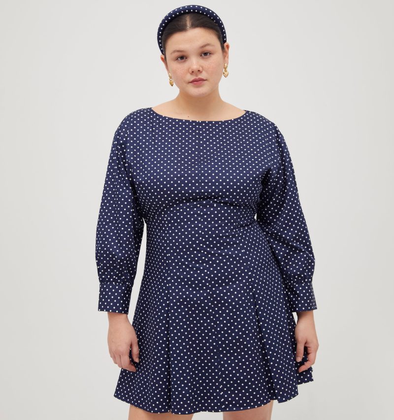 TheAvelineDress PolkaDotinNavyCottonSateenAnna1260copy