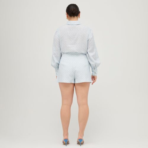 TheDorotheaTop BaroqueShellsinPowderBlueLinenBlendTheLisetteShorts BaroqueinPowderBlue0816copy