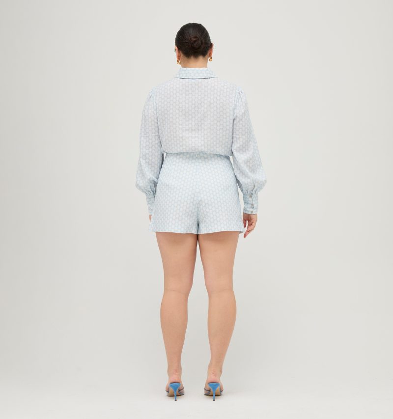 TheDorotheaTop BaroqueShellsinPowderBlueLinenBlendTheLisetteShorts BaroqueinPowderBlue0816copy