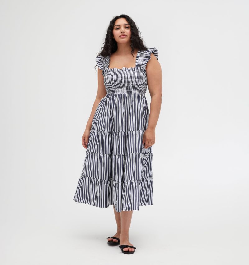 TheEllieNapDress NavyStripeCurve 01200