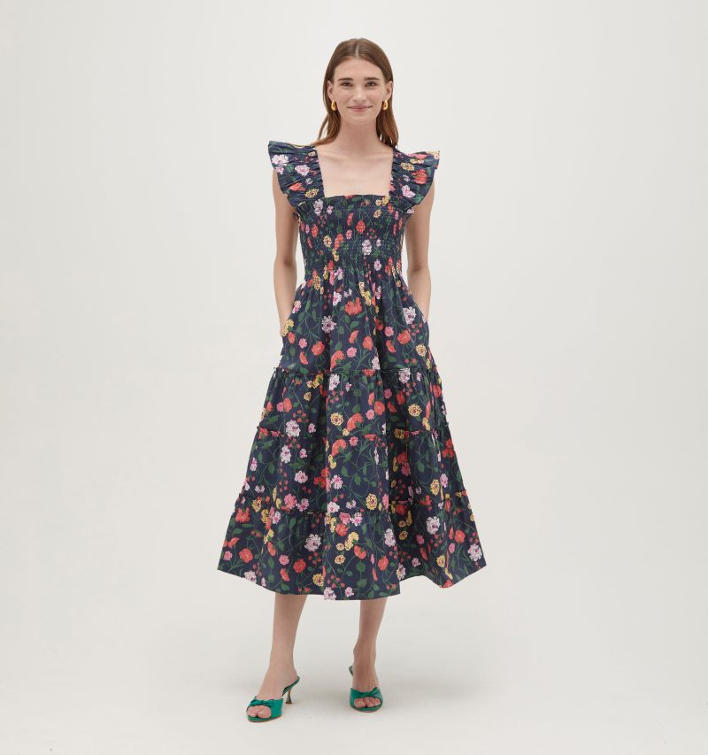 TheEllieNapDress PeonyBouquetinNavyMultiCottonSateen1261copy