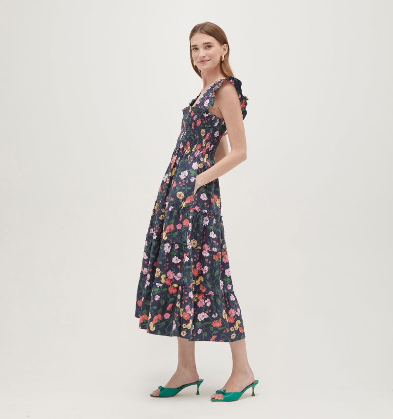 TheEllieNapDress PeonyBouquetinNavyMultiCottonSateen1280copy