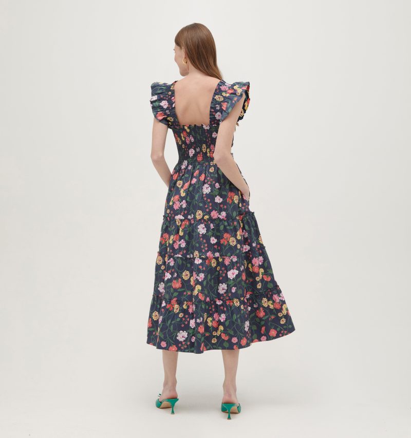 TheEllieNapDress PeonyBouquetinNavyMultiCottonSateen1292copy