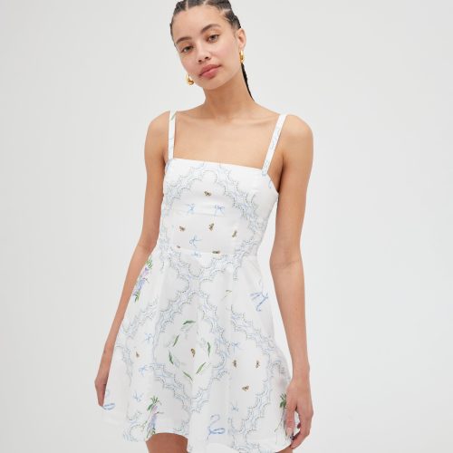 TheMargotMiniDress FloralPatchworkinWhite1530