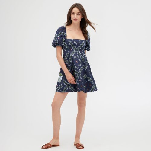 TheMatildaMiniDress FloralPatchworkinNavy6393