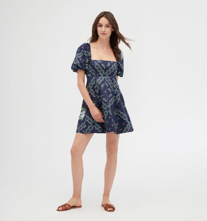 TheMatildaMiniDress FloralPatchworkinNavy6393