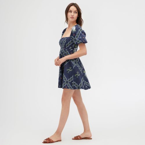 TheMatildaMiniDress FloralPatchworkinNavy6397