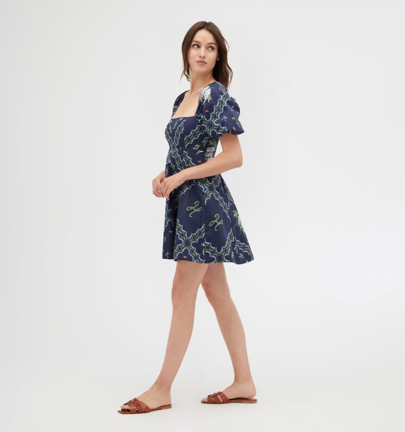 TheMatildaMiniDress FloralPatchworkinNavy6397