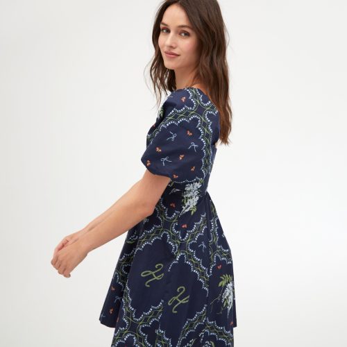 TheMatildaMiniDress FloralPatchworkinNavy6419