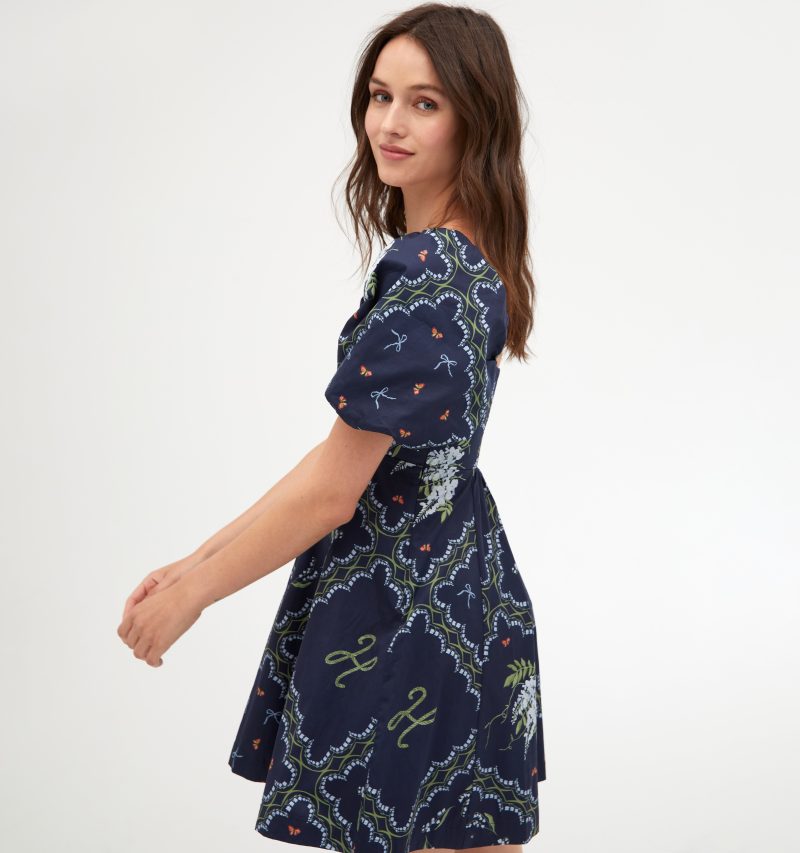 TheMatildaMiniDress FloralPatchworkinNavy6419