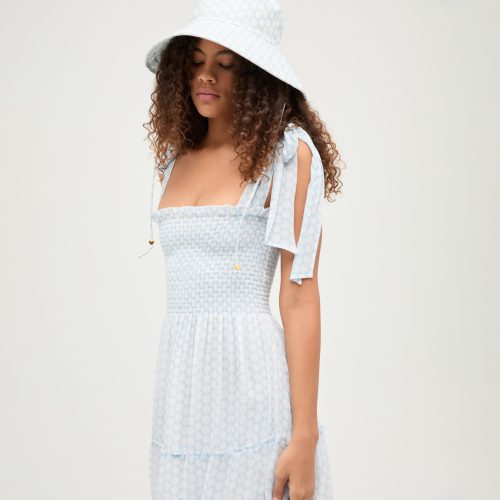 TheSunHat BaroqueShellinPowderBlueTheRibbonEllieNapDress BaroqueShellsinPowderBlueGeorgette122055