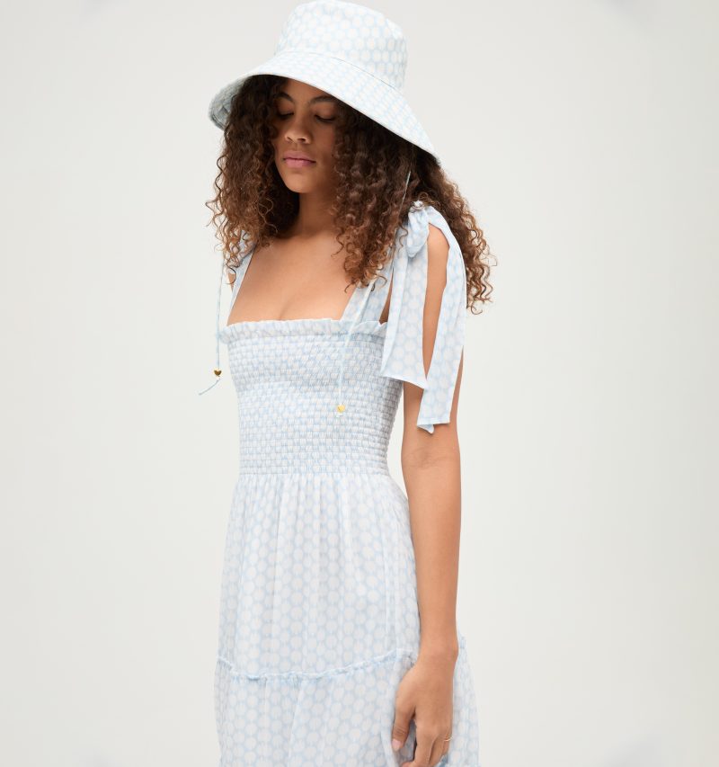 TheSunHat BaroqueShellinPowderBlueTheRibbonEllieNapDress BaroqueShellsinPowderBlueGeorgette122055